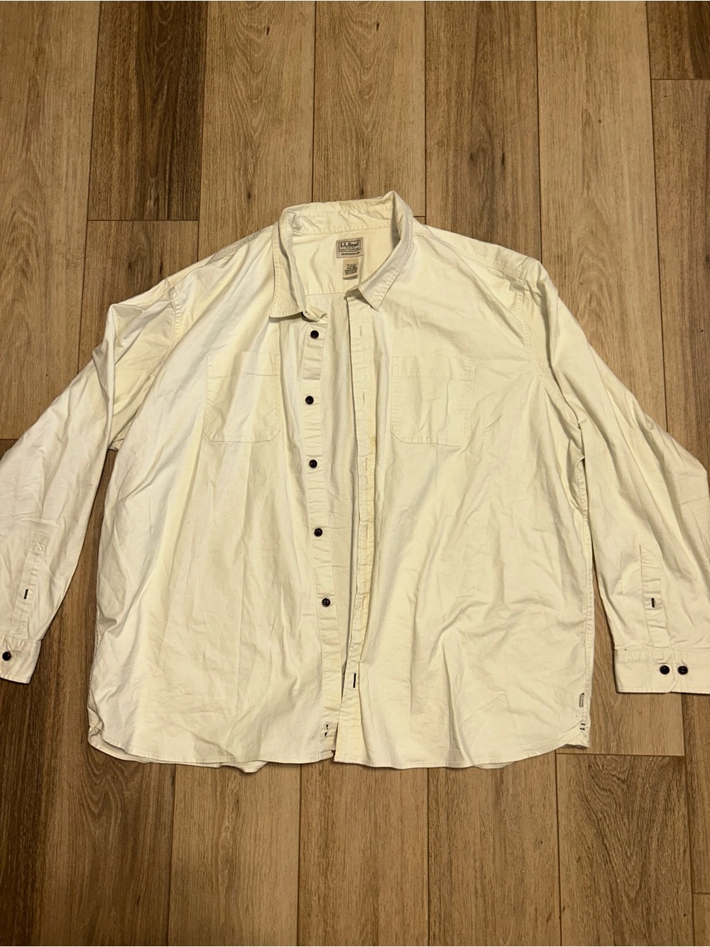 L.L. Bean Men's Cream Button-Down Casual Shirt